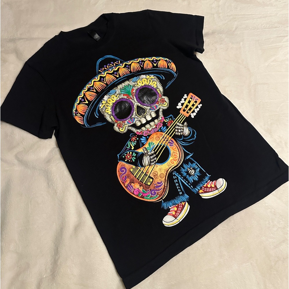 Codigo Cotton Sugar Skull Musician T-Shirt Black Dia de los‎ Muertos S Festival